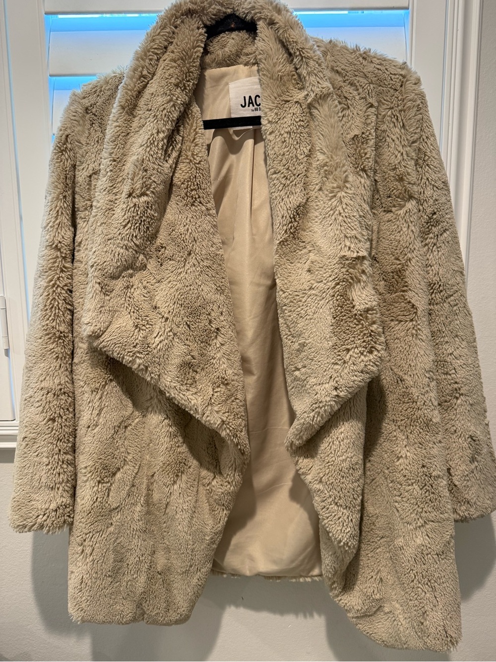 BB Dakota Plush Teddy Open-Front Jacket in Beige